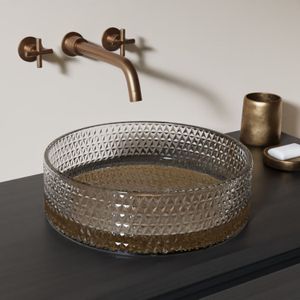 Waskom riho glamour rond 35.5 cm ruitpatroon gold glass