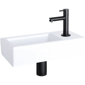 Fonteinset differnz helios 37.5x18.5x9.5 cm wit met rechte kraan rechts mat zwart