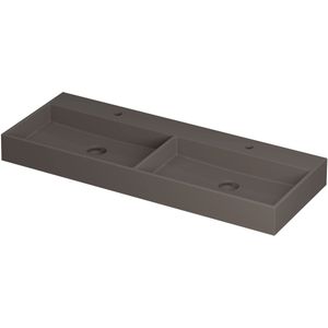 Wastafel united porselein dubbel met 2 kraangaten incl. Porseleinen click plug en verborgen overloop systeem 120 cmx45 cmx11 cm mat basento 0206133
