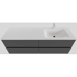 Badkamermeubel solid surface bws oslo 200x46 cm mat antraciet wasbak rechts