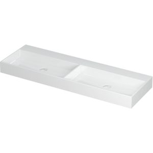 Wastafel united porselein dubbel zonder kraangat incl. Porseleinen click plug en verborgen overloop systeem 140 cmx45 cmx11 cm glans wit 0206141