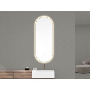 Ovale spiegel wiesbaden nomi met dimbare led verlichting en spiegelverwarming 50x100 cm geborsteld messing
