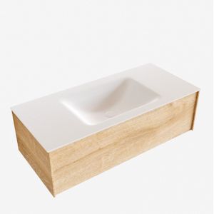 Badkamermeubel bws madrid washed oak 100x45x30 cm mat witte solid surface wastafel