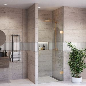 Douchedeur bws portos profielloos geborsteld messing goud 70x200 cm helder glas 8 mm nano coating