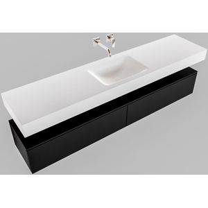 Badkamermeubel bws ibiza 200 cm solid surface mat zwart twee soft-close lades wastafel mat wit