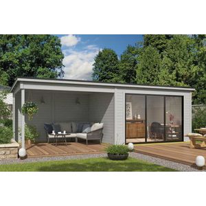 Outdoor Life Products | Tuinhuis Pernilla 385 x 295 met Aanbouw | Platinum Grey