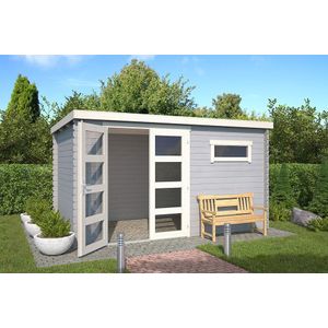 Outdoor Life Products | Tuinhuis Timian 380 x 230 | Gecoat | Platinum Grey-Wit