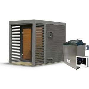 Karibu | Ares 1 Buitensauna | Terragrijs-Grijs | Kachel 9 kW Externe Bediening