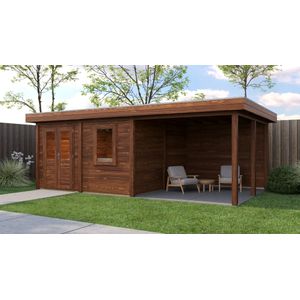 Lugarde Select Modern tuinhuis met overkapping Almere 388x388cm + 300cm - Bruine olie