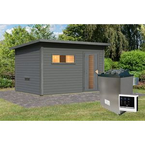 Karibu | Hytti 6 Buitensauna | Terragrijs | Kachel 9 kW Externe Bediening