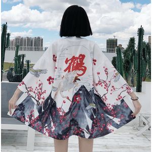 Ins Wit Zwart Fairy Crane Chinese Street Style Harajuku Japanse Mode Kimono Vrouwen Vest Blouse Strand Kleding Samurai