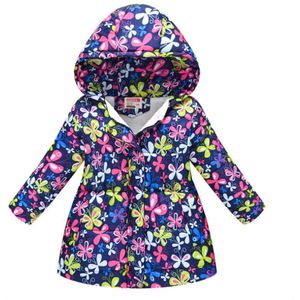 Kids Meisje Winter Capuchon Donsjack, Lange Rits Knoppen Bloem Gedrukt Bovenkleding Jas