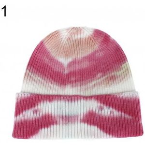 Unisex Winter Herfst Warm Houden Tie-Dye Geribbelde Koepel Gebreide Muts Sport Cap