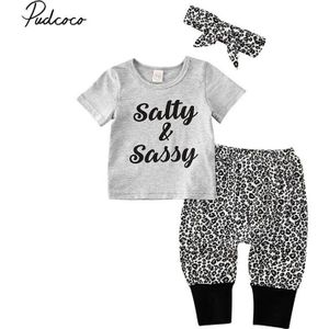 Pasgeboren Baby Baby Meisje Kleding Set Kinderen Met Korte Mouwen T-shirt Top Luipaard Print Broek Leggings Hoofdband Outfit 3Pcs 0-2Year