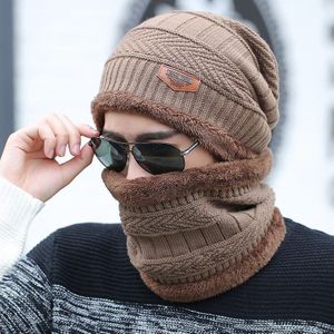 2-stuks Mens Beanie Muts Sjaal Set Fleece Gevoerde Winter Warm Knit Slouchy Dikke Schedel Cap Voor Mannen Unisex