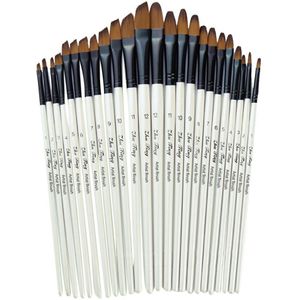 12 Kunstenaar Schilderij Borstels Borstel Olie Acryl Platte & Tip Verf Kit Acryl Gouache Examens Art Nylon Haar Schilderij