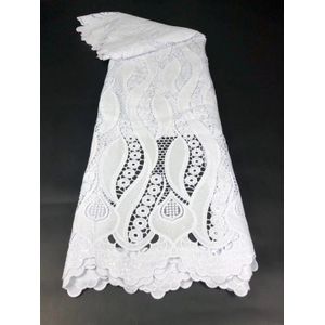 Pure White Nigeria Kant Stof Kant Guipure Koord Kant Stof Sequin Lace Stof 5 Yards Bruiloft