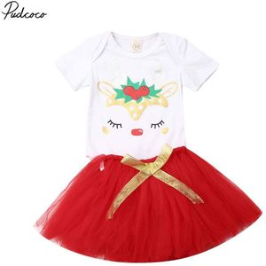 Baby Zomer Kleding Kid Baby Meisje Kerst Herten Elanden Kerstman Bodysuit Party Cake Smash Tutu Rok 2 Stuks xmas Sets Outfit