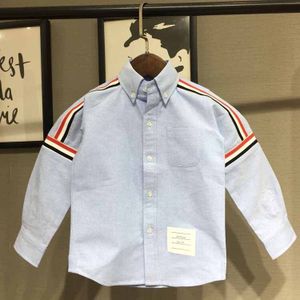 WW967 Herfst En Winter Kinderen Shirts, Rood, Wit En Blauw, drie-Kleur Lint Tops, Kinderen Katoenen Shirts