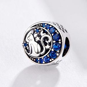 Jiayiqi Leuke Maan Kat Charms 925 Sterling Zilveren Kralen Fonkelende Cz Sieraden Fit Voor Armbanden Maken Vrouwen