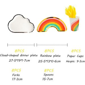 Rainbow Cloud Wegwerp Party Servies Set Volwassenen Kids Verjaardagsfeestje Levert Papieren Borden Cup Tafelkleed Servetten Vork Lepel