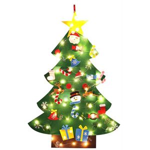 3.2Ft Creatieve Vilt Kerstboom Met 26 Pcs Ornamenten Kerst Muur Opknoping Decor Kerstversiering Xmas Met Ligh