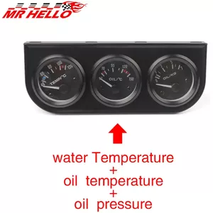 3 in 1 Autometer, M10x1 52mm 3 in 1 Autometer Water Temperature Temperature Oil Pressure Voltage Combination Instrument for Car Modification