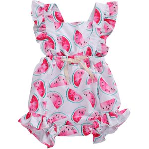 0-24M Pasgeboren Baby Meisjes Jongens Rompertjes Watermeloen Print Ruches Mouwen Jumpsuits Outfits