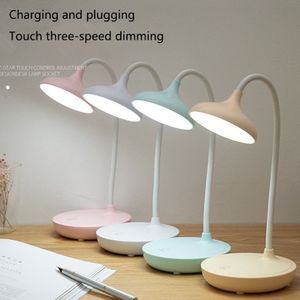 Tafellamp Oogbescherming Leren Led Drie-Speed Touch Reading Tafellamp Student Usb Opladen Plug-In Slaapkamer bedlampje