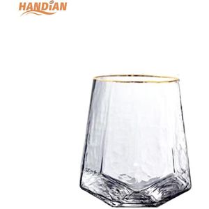 Gehamerd Goud Omrande Glas Cup Vintage Kristal Beker Goud Omrande Champagne Cup Diamant Cup Wijnglas Glaswerk Voor Drinken