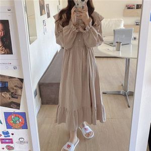 100% Katoen Nachthemden Vrouwen Homewear Jurk Ruches Lange Mouw Polka Dot Thuis Kleding Losse Zachte Vrouwelijke Nachthemd Korea Y219