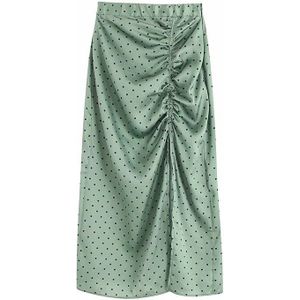 Vintage Elegante Polka Dot Geplooide Midi Rok Vrouwen Mode Elastische Taille Side Rits Slit Vrouwelijke Rokken Chic Faldas Mujer
