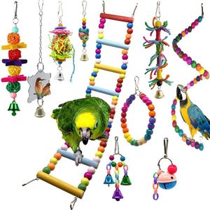 10 Packs Vogel Swing Kauwen Speelgoed Papegaai Ladder Schommel Hangmat Bell Speelgoed Papegaaienkooi Speelgoed Vogel Baars Met Houten Kralen opknoping