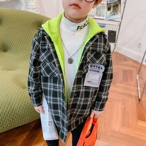 Jongens Fleece Gevoerd Padded Warm Houden Hooded Shirt Medium En Grote Kinderen Koreaanse Stijl Modieuze Shirt Winter