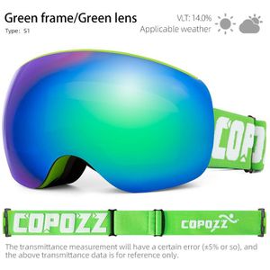 Copozz Snowboard Ski Goggles UV400 Bescherming Magneet Adsorptie Anti-Fog Lens Tpu Ski Bril Skiën Bril Grote Masker