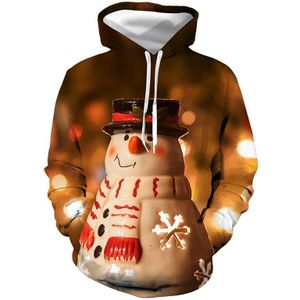 Unisex Kerstmissneeuwman 3D Digital Print Losse Hooded Sweater Vrouwen Mannen Xmas Nieuwjaar Baseball Sweatshirt Hoodie