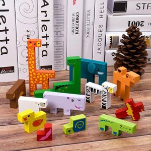 3D Dier Puzzels Kubus Houten Speelgoed Baby Houten Educatief Speelgoed Jigsaw Voor Kind