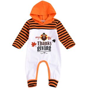 Baby Meisjes Jongen Baby Hooded Romper Thanksgiving Leuke Cartoon Animal Turkije Feestelijke Kleding Lange Mouw Jumpsuits Lente Herfst