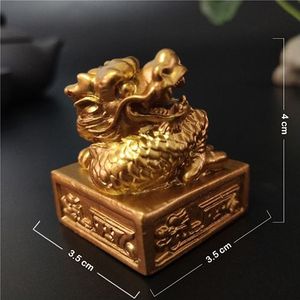 Gouden Chinese Draak Standbeeld Beeldjes Keizerlijke Jade Zegel Ambachten Woondecoratie Feng Shui Jaar Zodiac Draak Standbeelden