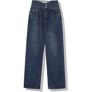 Vrouwen Jeans Streetwear Hoge Taille Rechte Femme Denim Broek Vintage Baggy Knoppen Dames Wijde Pijpen Broek