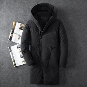 Winter Zwarte Jas Mannelijke Mode Toevallige Twee Pocket Medium Lange Eend Donsjack Mannen Effen Kleur Hooded Down jas