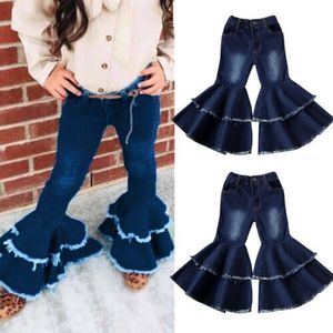 2-7Y Europa En Amerika Alle Match Jeans Mode Lange Uitlopende Broek Kinderen Peuter Baby Meisjes Denim Bell Bottom Boot Cut broek