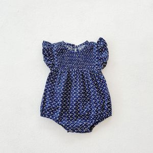 2022 Zomer Meisje Baby Ronde Dot Flying Mouwen Romper Kindje Katoenen Jumpsuit Romper Kleding Outfit