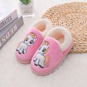 Winter Eenhoorn Slippers Kids Meisje Flip Flop Baby Jongens Bont Slides Katoen Indoor Schoenen Warme Pluizige Kinderen Thuis Schoenen