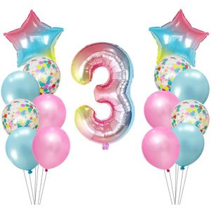 15Pcs 1 2 3 4 5 6 7 8 9st Gradiënt Nummer Folie Ballonnen Digitale Helium Ballon Baby Shower gelukkige Verjaardag Party Decor Kid Ballon