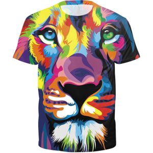 Lady Print T-shirt Zomer Vrouwen Korte Mouwen T-shirt Kleurrijke Leeuwenkop Print B Mannen Meisjes Losse Straat Jeugd t-shirt