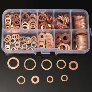200Pcs Copper Washer Pakking Moer En Bout Set Platte Ring Afdichting Assortiment Kit Met Doos M5/M6/m8/M10/M12/M14 Voor Sump Stekkers
