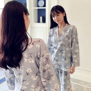Mode Vrouwen Print Sweet Womens Lange Mouw Kimono Pyjama Sets Warm Dames Nachtkleding V-hals Japanse Stijl Thuis Kleding