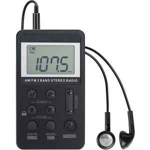 Draagbare Dual Band Am/Fm Pocket Radio Digitale Display Mini Radio (Zwart)