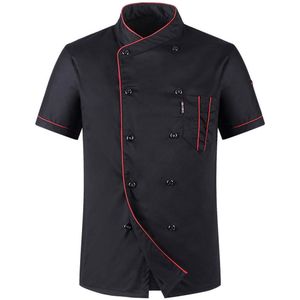 Mannen Korte Mouw Stand Kraag Double-Breasted Chef Ober Uniform Losse T-shirt Ober Uniform Losse T-shirt Ober Uniform Loos